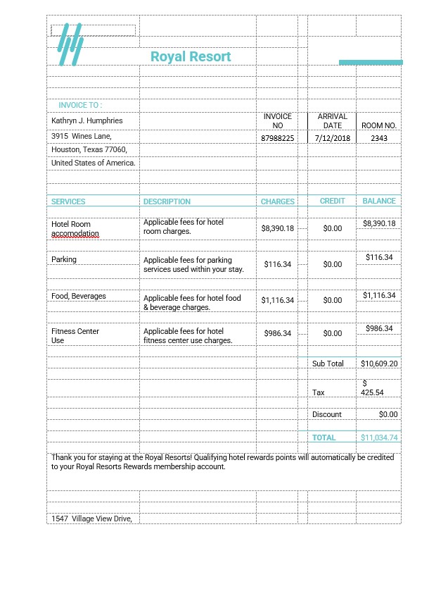 Royal Resort Invoice Template PSD template